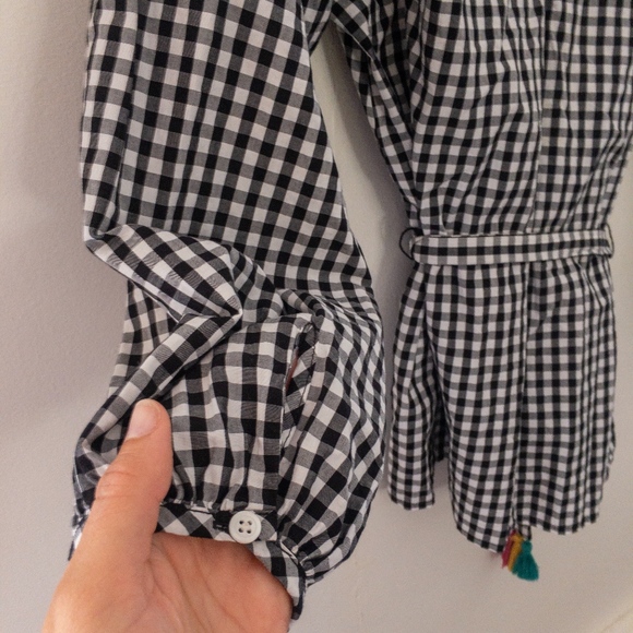 Madewell Gingham tassel tie top black white xsmall - Picture 8 of 8